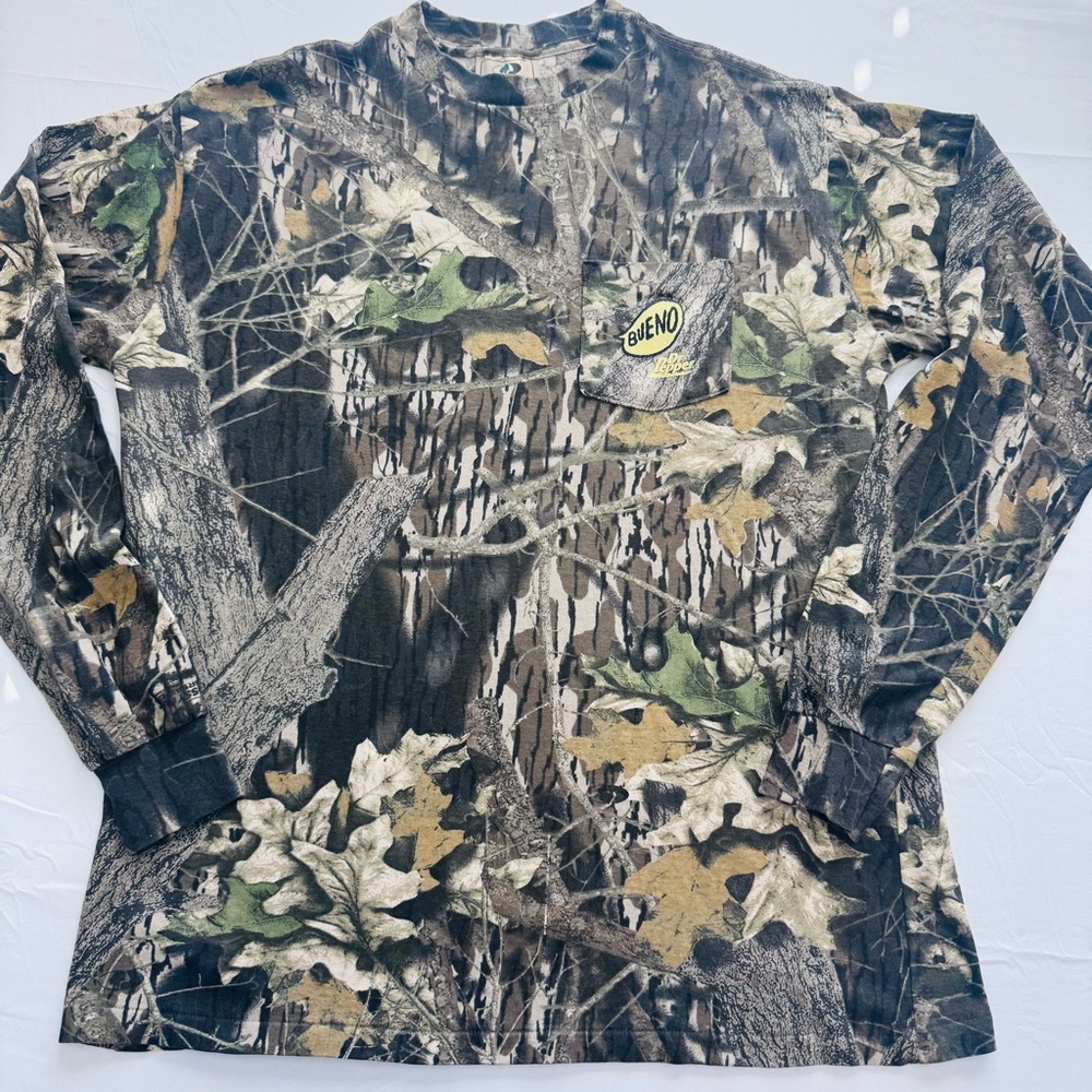 Vintage Mossy Oak Camouflage Camo Long Sleeve T-Shirt Men’s XL, Logos On Pocket